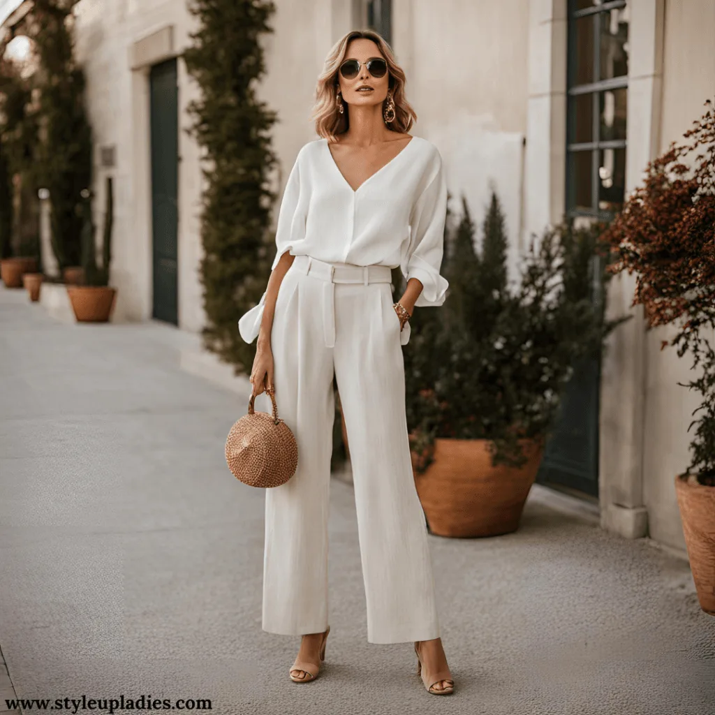 Glamorous evening outfit with wide leg linen pants