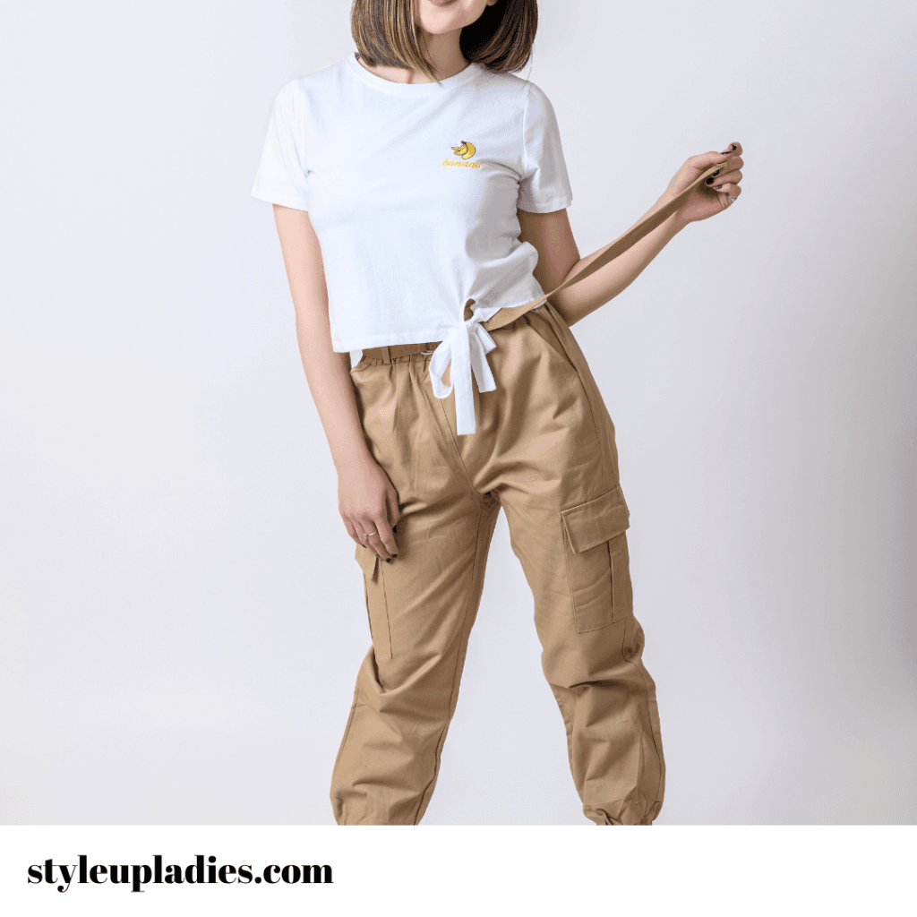 When you put an outfit together with a white blouse and beige trousers