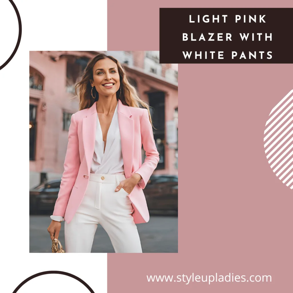 Light pink blazer with white pants