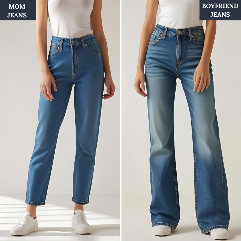 Difference between mom jeans and boyfriend jeans
