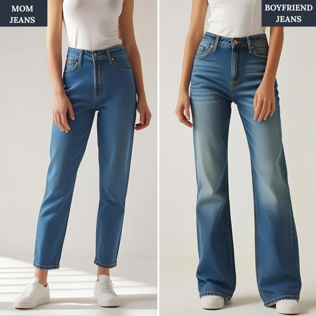 Difference between mom jeans and boyfriend jeans