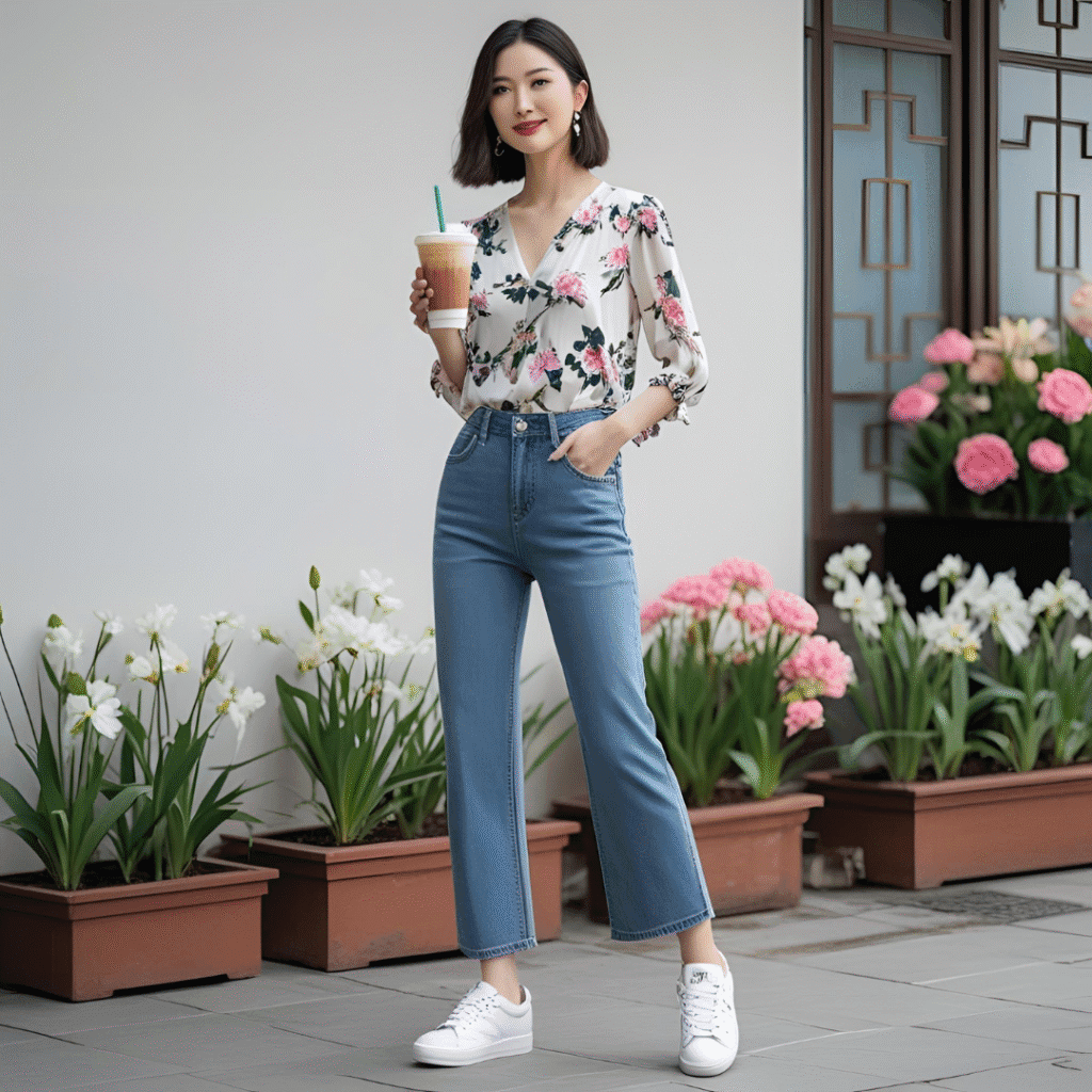 Spring look with straight leg jeans