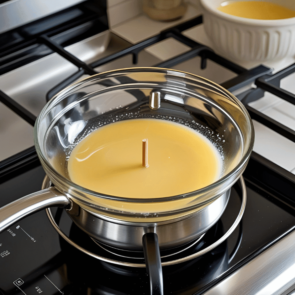 Double boiler method to melt wax