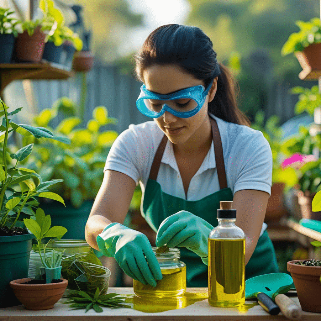 Wear gloves and goggles before making neem oil spray